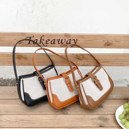 Wholesale Spring High Quality Trendy Shoulder Bag Canvas Splicing Leather Tote Brown Fashion Underarm Bag for Women