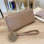 2024 Ladies New V Tattoo Flower Fur Ball Long Wallet Casual Coin Purse Fashionable Portable Single Strap Bag Chains Gift Bag