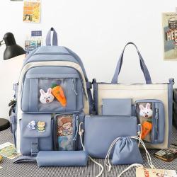 Five piece backpack set, student backpack, women's large capacity backpack