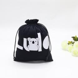 Recyclable Custom White Logo Organic Cotton Drawstring Child Shoe Pouch Soft Black Packaging Dust Shoe Bag