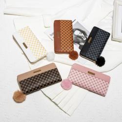 New Product Women's Coin Purse 2024 New Diamond Embroidery Pu Leather with Fur Ball Wallet Small Card Case Casual Clutch Bag