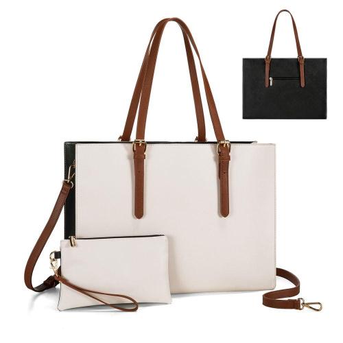 2pcs Laptop Tote Bag for Women Briefcase for 15.6 in Waterproof Leather Bag with USB Fashion Business Work Shoulder Handbag set