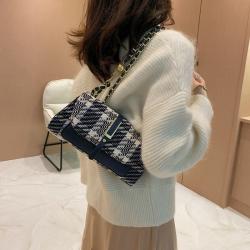 Fashion Mix - Color Ladies Designer Flap Bags PU Leather Woolen Cloth Pattern Cross Body Purse Women Golden Strap Sling Bag