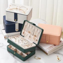 Custom Logo PU Leather Travel Jewelry Box Organizer Velvet Jewellery Storage Case for Ring Earring Necklace Gift Packaging