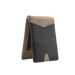 Genuine Leather RFID Blocking Bifold ID Clip Wallet Slim Metal Wallet Money Clip