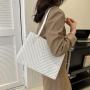 HR505 Women's New Fashion Bag Casual Simple Textured Embroidery Thread Tote Bag PU Leather Popular One Shoulder Underarm Bag