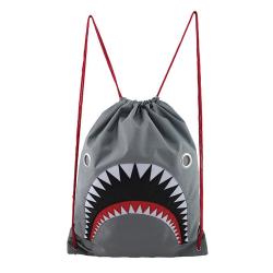 Custom Gray Shark Nylon Sports Gym Bag for Women Men Children Large Size with Interior Pockets Drawstring Backpack