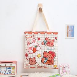 Hot Selling Reusable Natural Cotton Cute Cartoon Shopping Canvas Tote Bag Custom Logo Printed Wholesale