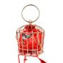 Custom unique design 2024 round ring bucket bag Fashion Embroidery Metal Iron Ring Birdcage Handbag Shoulder Metal Crossbody Bag