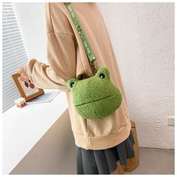 Custom plush frog cute shape portable decorative zipper shoulder bag niche design plus logo