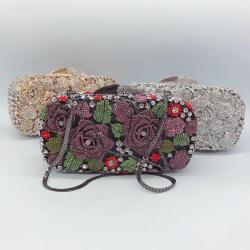 Flower inlaid diamond full diamond banquet women's bag in hand