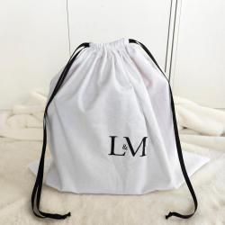 Custom Logo Printed White Cotton Flannel Drawstring Handbag Dust Cover Bag Handbag Gift Bag