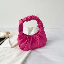Fashion Ins Woman Designer Handbags Custom Simple Retro Sling Bag With Wooden Handle Pleated Cloud Small Bag Pure Color