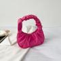 Fashion Ins Woman Designer Handbags Custom Simple Retro Sling Bag With Wooden Handle Pleated Cloud Small Bag Pure Color