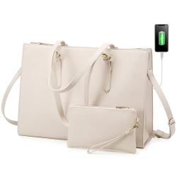 LOVEVOOK 2pc fashion office lady 15.6 in PU leather tote handbag sets large shoulder bags laptop briefcase work bag for women