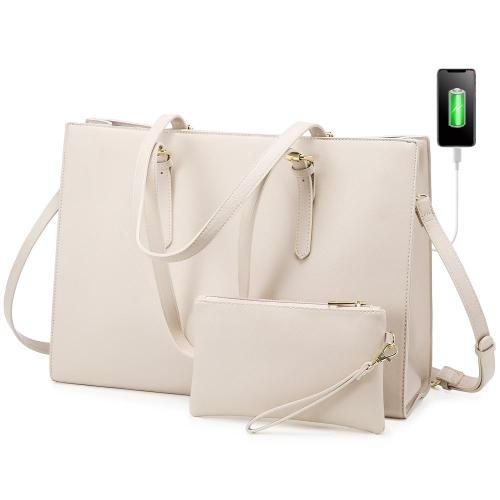LOVEVOOK 2pc fashion office lady 15.6 in PU leather tote handbag sets large shoulder bags laptop briefcase work bag for women