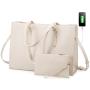 LOVEVOOK 2pc fashion office lady 15.6 in PU leather tote handbag sets large shoulder bags laptop briefcase work bag for women