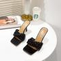 DropShipping Summer Fashion Women Twist Strap Flat Slippers Ladies Square Toe PU Leather Slip On Slide Sandals
