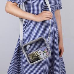 Keymay Custom Fashion Red Girls Pvc Makeup Bag Stadium Approved Shoulder Bag Women Clear Stadium Crossbody Bag