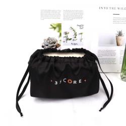 Hot Sale Black Round Bottom Satin Drawstring Cosmetic Boxs Gift Storage Pouch Custom Satin Silk Dust Hair Bag