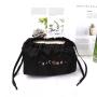 Hot Sale Black Round Bottom Satin Drawstring Cosmetic Boxs Gift Storage Pouch Custom Satin Silk Dust Hair Bag