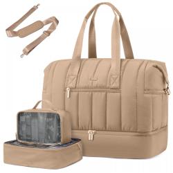 LOVEVOOK 3pcs/set Puffer Weekender Bags with Shoe Compartment Overnight Bag with Toiletry pouch lightweight duffle bag for Women