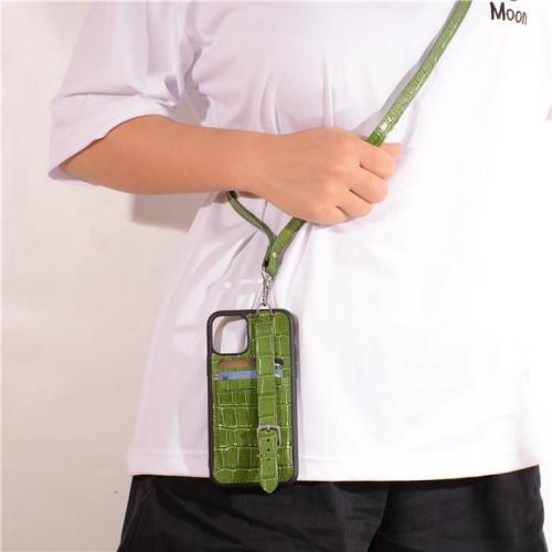 Capa De Celular Crocodile Leather Phone Case With Card Slots Crossbody Shoulder Strap Mobile Phone Cover For iphone 13 14 15 pro
