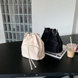 Japanese Nylon Shoulder Bag External Pocket Cool Girls Nylon Handbag Drawstring Design Women's Waterproof Bucket Bag