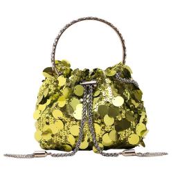 HR561 New Popular Bag for Women Drawstring Buckle Metal Tassel Sequin Dinner Clutch Bag Portable Crossbody Bucket Lipstick Bag