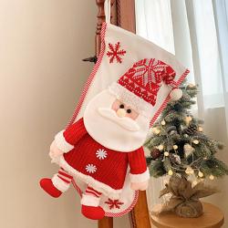 ZR514 Wholesale Christmas Decoration Lovely Old Man Snowman Candy Gift Socks Children Knit Christmas Stocking Socks Present