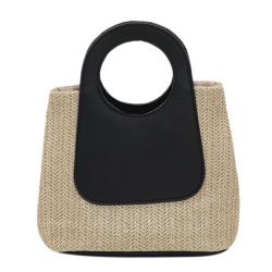 ZWY344 New Fashion Women Woven Handbag Colorblocking Elegant PU Handle Shopping Beach Bag Wholesale Daily Open Straw Bag