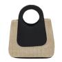 ZWY344 New Fashion Women Woven Handbag Colorblocking Elegant PU Handle Shopping Beach Bag Wholesale Daily Open Straw Bag