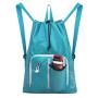 Gelory Black Reusable And Durable Polyester Drawstring Gym Bag Folding Into Pouch Lightweight Sports Drawstring Backpack