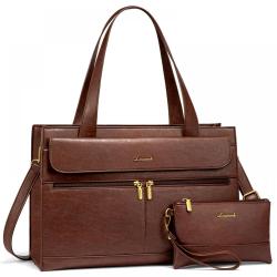 LOVEVOOK 15.6 in Vintage Leather Computer Bag Briefcase Office Business Handbag for Women Work Tote Laptop Bag with Clutch Purse