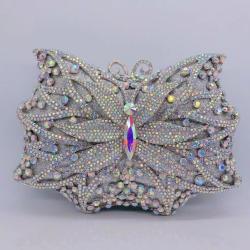 New arrival crystal Rhinestone Butterfly Purse Bag with diamond set dinner party Champagne Butterfly purse evening bag in stock