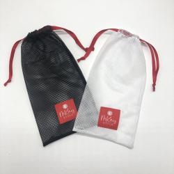 Custom Logo Printing Black White Nylon Mesh Gift Packaging  Bag Luxury Drawstring Mesh Pouch For Shoe
