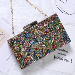 Fashion women's shoulder bag small square box sequin clutch bag handbags acrylic bag evening clutches pochette femme