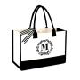 Personalized initials canvas beach bag gift handbag women's black and white solid Cotton Canvas Shoulder Bag