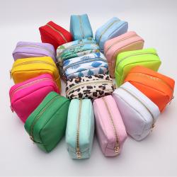 Keymay Bridesmaids Gift Cute Small Coin Purse Key Case Personalized Chenille Letter Patch Nylon Bag Make up Pouch Cosmetic Bag