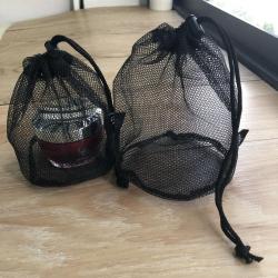 Recyclable Custom Logo Round Bottom Black Mesh Drawstring Packaging Bag Promotional Mesh Gift Packaging Pouch