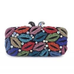 High quality diamond banquet rhinestone bag women purses handmade golden evening bag clutch bag lip pattern metal party handbags