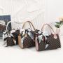 2024 Ladies Printed Handbag PU Small round Bag with Silk Scarf Chain Fashionable Shoulder Crossbody Bag