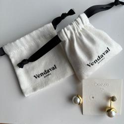 Custom Logo Printed Drawstring Cotton Canvas Jewelry Bag Small Canvas Gift Jewelry Pouch