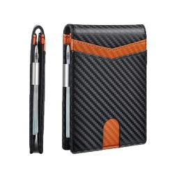 Hot sale genuine leather money clip RFID business card holder carbon fiber money clips holder for men