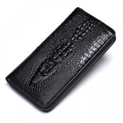Alligator Pattern Genuine Leather Wallet for Men Vintage Long Multi-function Wallet Zipper Around Money Slip Card Holder