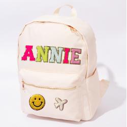 Keymay RTS Back to School Personalized Chenille Letter Patches Rucksack Embroidery Kids Travel Backpack Bag Children School Bags