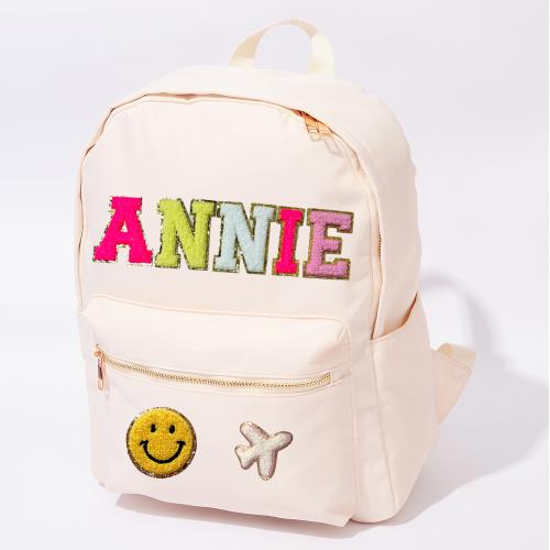 Keymay RTS Back to School Personalized Chenille Letter Patches Rucksack Embroidery Kids Travel Backpack Bag Children School Bags