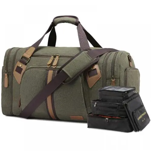 LOVEVOOK Custom Design Canvas overnight bags Large Expandable weekender Travel Bag 7pcs men Duffel Bag With Shoes Compartment