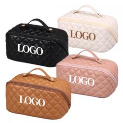 private label quilted makeup bags with handle portable travel wash bag storage cosmetic bags for girls