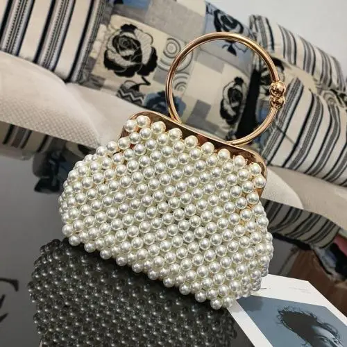Popular bridal wedding handbags for women luxury handwoven embroidered evening dress bag evening bags pearl handbag